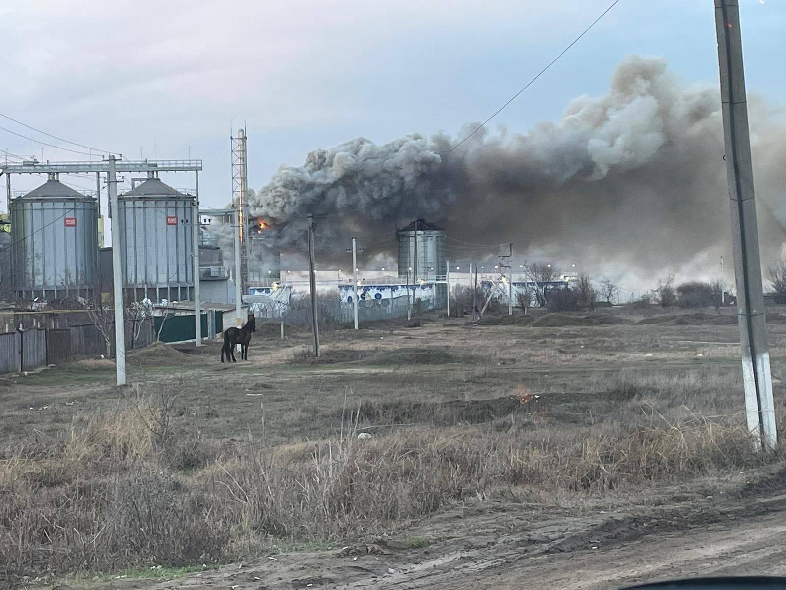 Un alt rezervor cu șrot de floarea soarelui, cuprins de flăcări