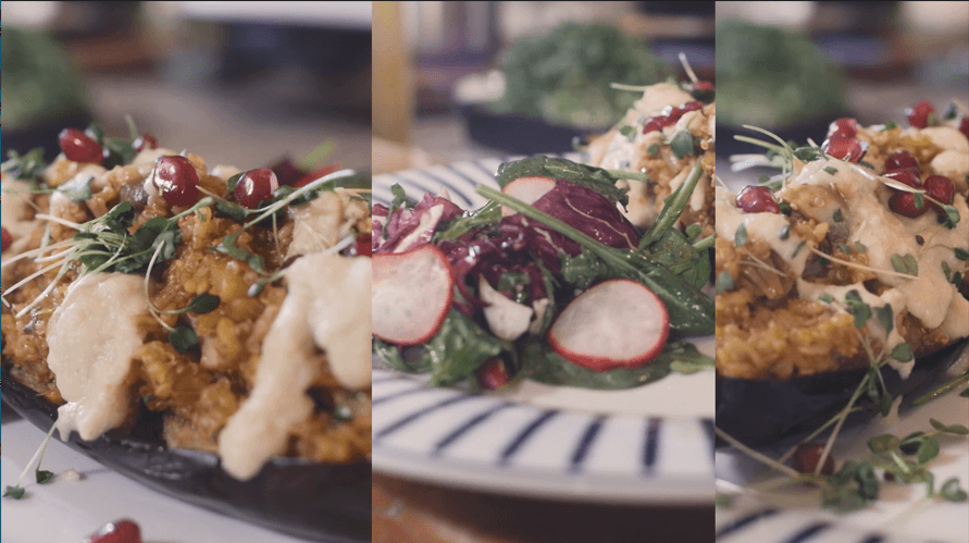 Rețeta Săptămânii – Vânătă umplută cu risotto de quinoa, praz și ciuperci (de post)